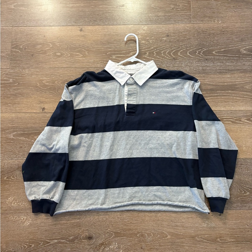 Striped Navy and Gray Rugby Shirt